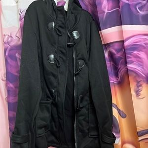 Girls, black, button, winter jacket.